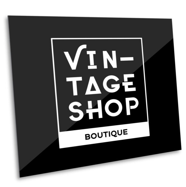 Czarna tablica reklamowa Dibond połysk z napisem Vintage Shop