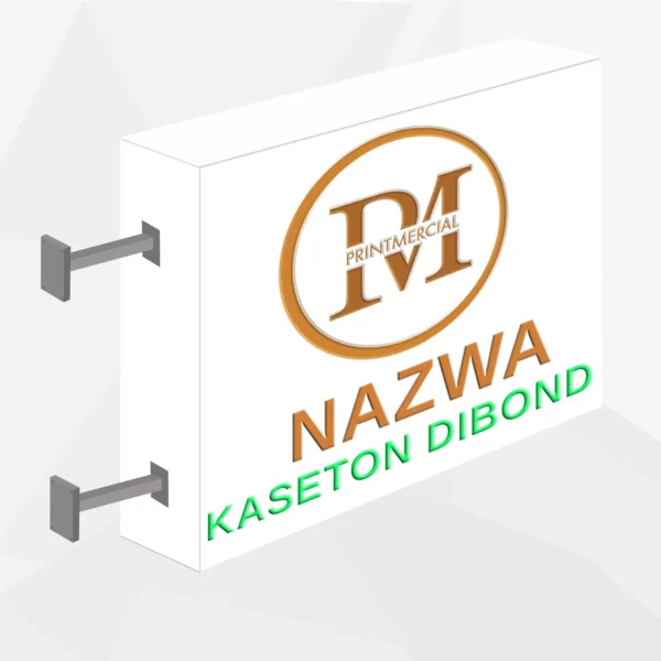 Kaseton dwustronny reklamowy z białej płyty dibond, podświetlany LED
