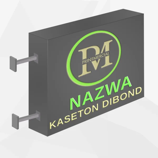 Kaseton dwustronny z ciemnoszarego dibondu z oświetleniem LED