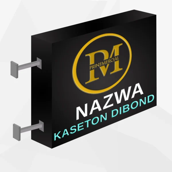 Kaseton dwustronny z czarnego dibondu z nadrukiem UV i podświetleniem