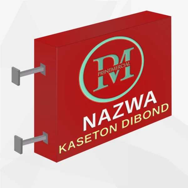 Czerwony kaseton dwustronny z dibondu z podświetleniem LED