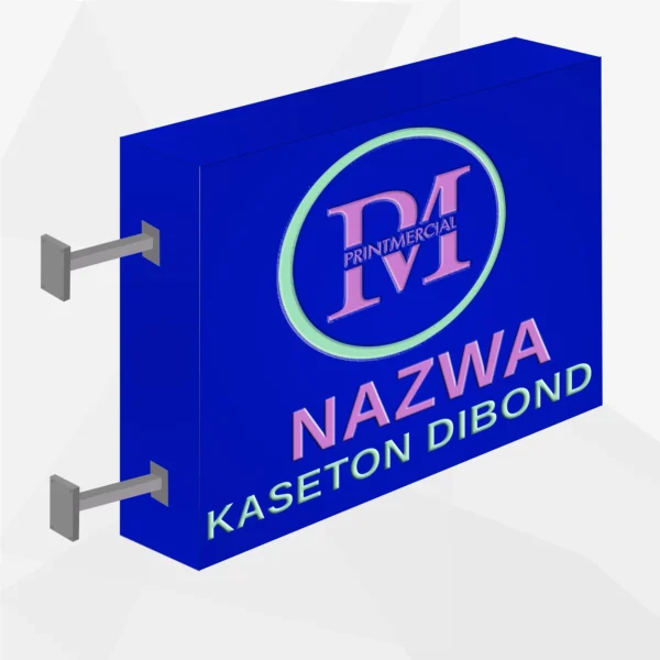 Niebieski kaseton dwustronny z dibondu z oświetleniem LED