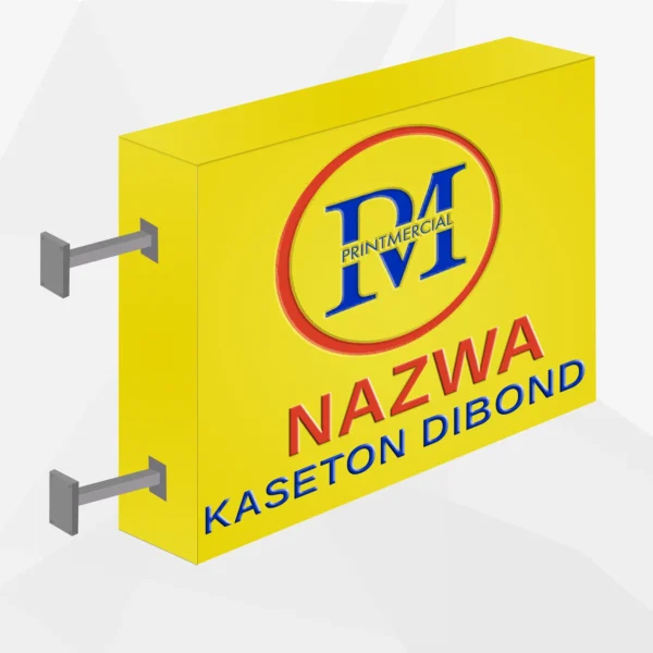 Żółty kaseton dwustronny z dibondu z oświetleniem LED