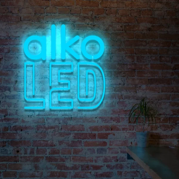 Niebieski neon LED napis alko LED nowoczesna dekoracja
