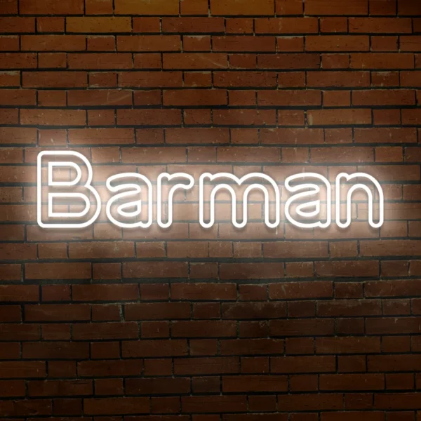 Biały neon LED napis Barman elegancka dekoracja ścienna