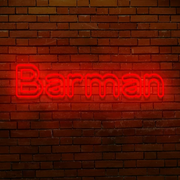 Czerwony neon LED napis Barman wyrazisty szyld do lokalu