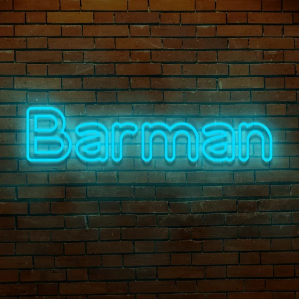 Niebieski neon LED napis Barman nowoczesna dekoracja ściany