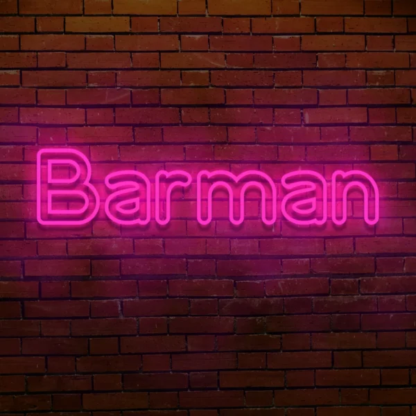 Różowy neon LED napis Barman stylowa dekoracja lokalu