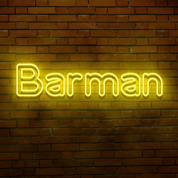 Żółty neon LED napis Barman jasna dekoracja do baru