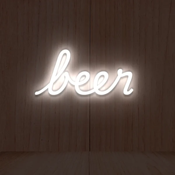 Biały neon LED napis beer elegancka dekoracja ścienna