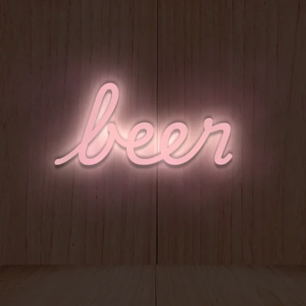 Jasnoróżowy neon LED napis beer delikatna dekoracja