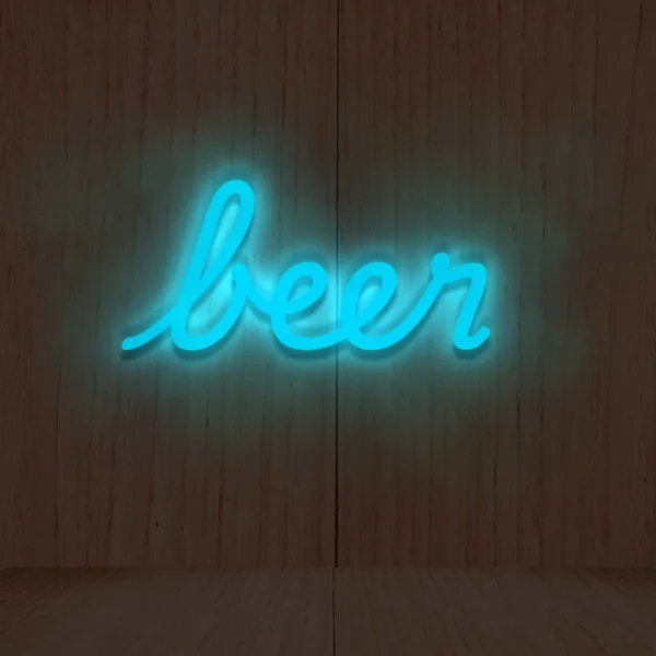 Niebieski neon LED napis beer nowoczesna dekoracja ściany