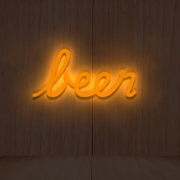 Pomarańczowy neon LED napis beer ciepła dekoracja do baru