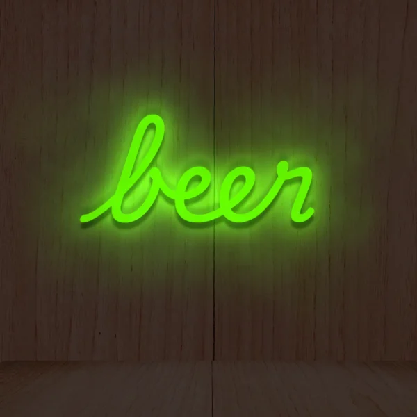 Zielony neon LED napis beer świeża dekoracja ścienna
