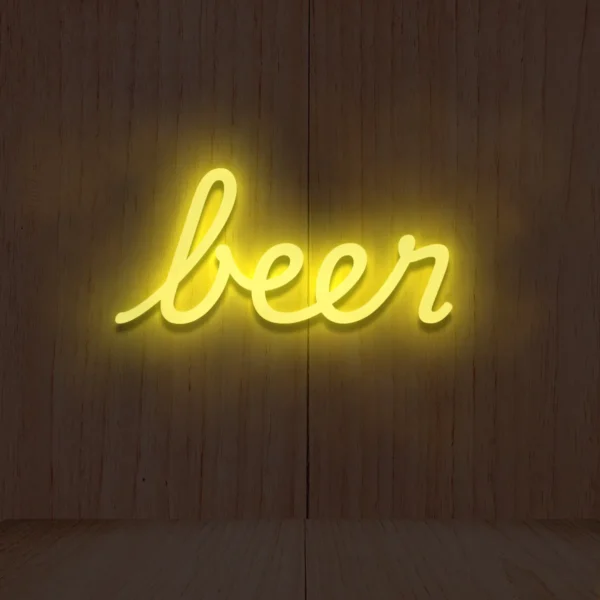 Żółty neon LED napis beer jasna dekoracja ścienna