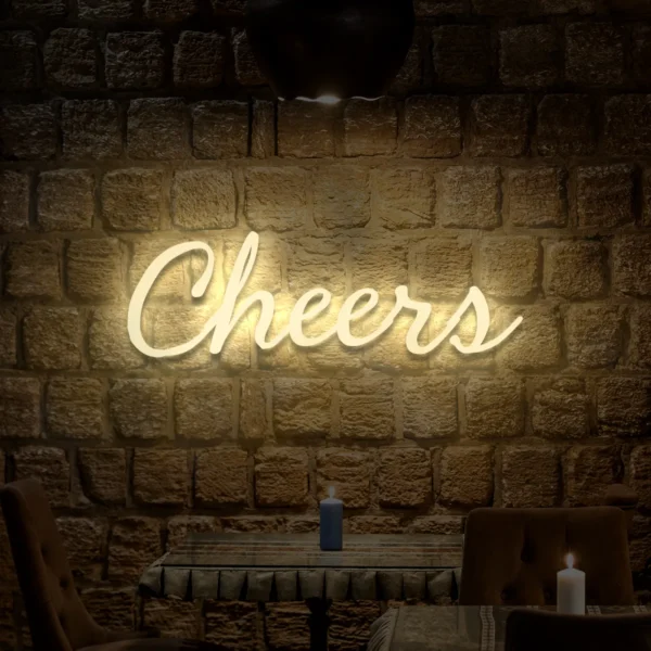 Beżowy neon LED napis Cheers dekoracja do baru
