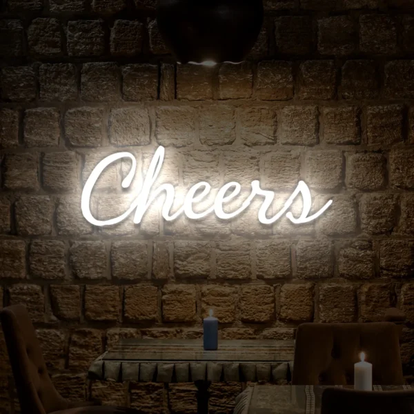 Biały neon LED napis Cheers elegancka dekoracja ścienna