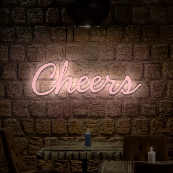 Jasnoróżowy neon LED napis Cheers delikatna dekoracja
