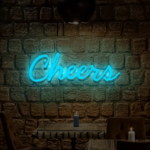 Niebieski neon LED napis Cheers nowoczesna dekoracja ściany