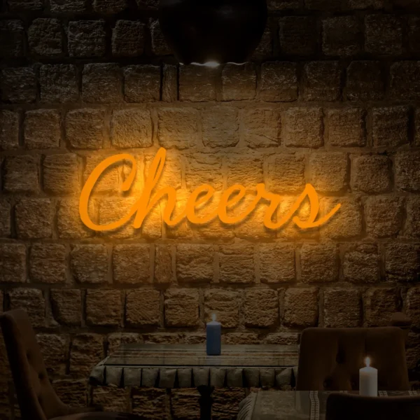 Pomarańczowy neon LED napis Cheers ciepła dekoracja do baru