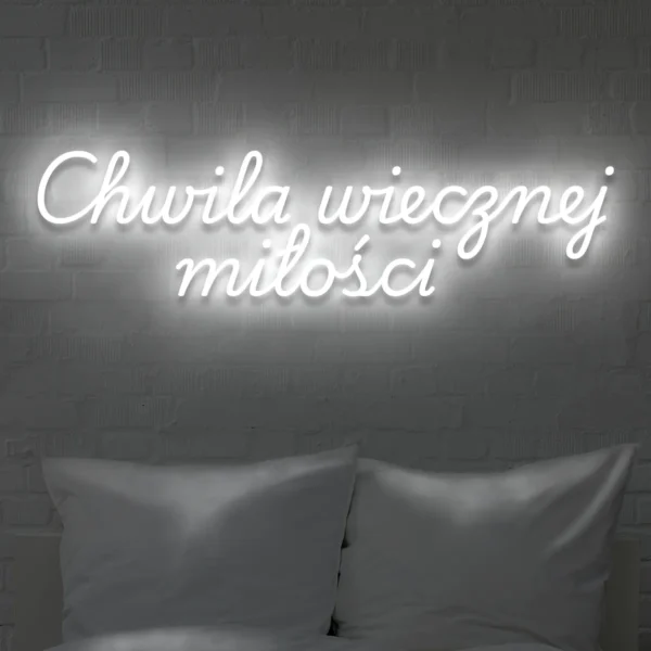 LED napis „Chwila wiecznej miłości” biały – dekoracja ślubna