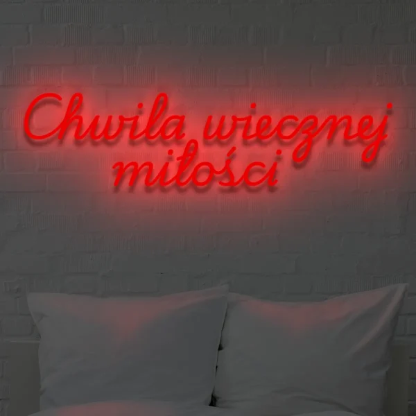 Czerwony neon LED „Chwila wiecznej miłości” – napis na ślub i wesele