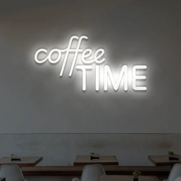 Biały neon LED napis coffee TIME kawiarniana dekoracja ścienna