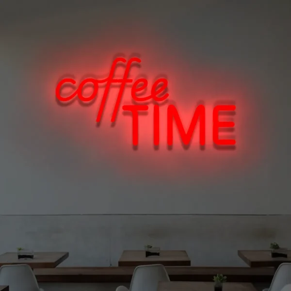 Czerwony neon LED napis coffee TIME kawiarniana dekoracja ścienna