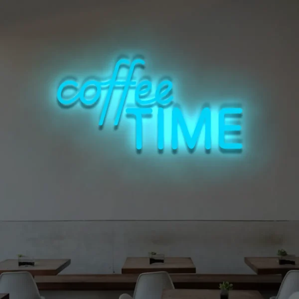 Niebieski neon LED napis coffee TIME kawiarniana dekoracja ścienna