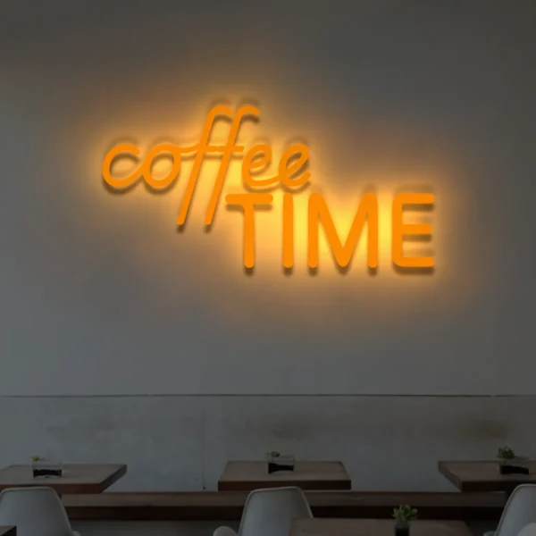 Pomarańczowy neon LED napis coffee TIME kawiarniana dekoracja ścienna