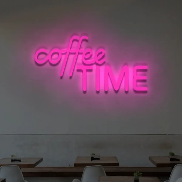 Różowy neon LED napis coffee TIME kawiarniana dekoracja ścienna