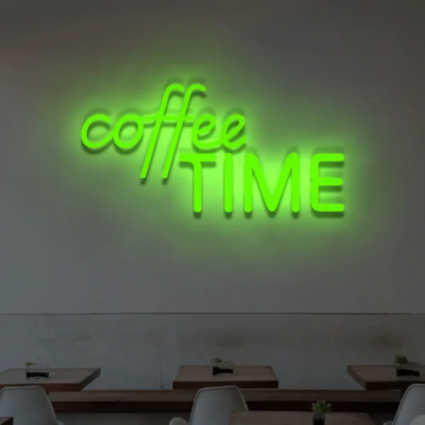 Zielony neon LED napis coffee TIME kawiarniana dekoracja ścienna