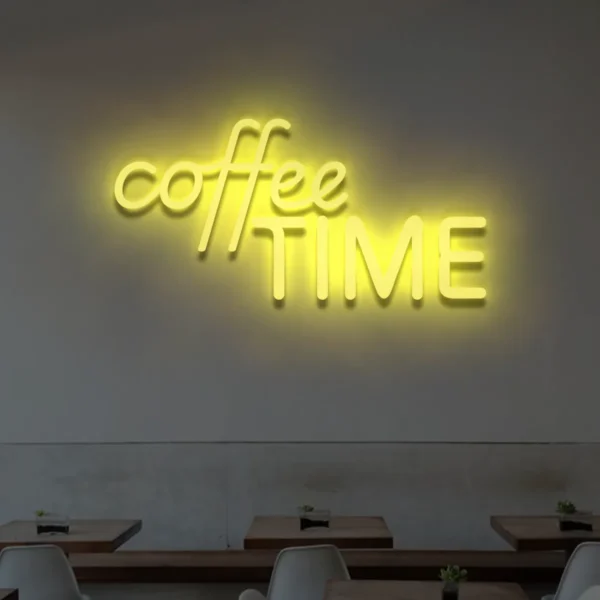 Żółty neon LED napis coffee TIME kawiarniana dekoracja ścienna