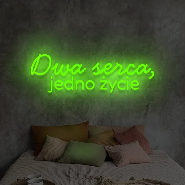 Zielony neon LED Dwa serca jedno życie – dekoracja weselna