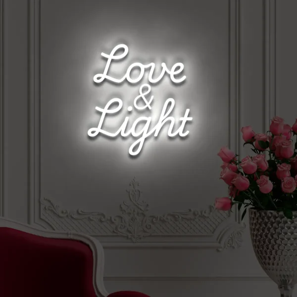 Biały neon LED napis Love & Light nowoczesna dekoracja wnętrz