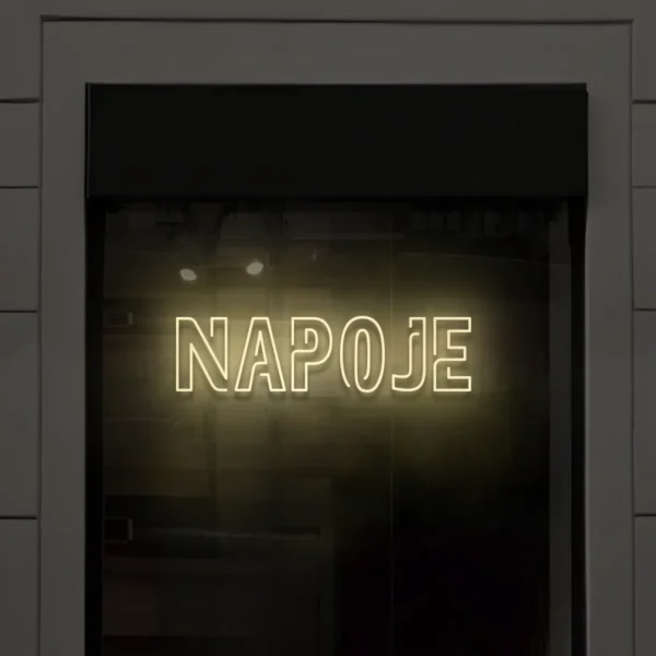 Beżowy neon LED napis Napoje do sklepu, baru, kawiarni
