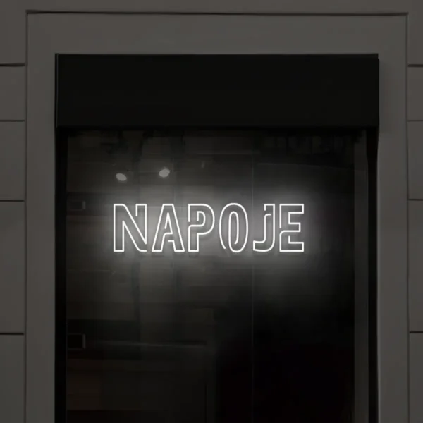 Biały neon LED napis Napoje do sklepu, baru, kawiarni