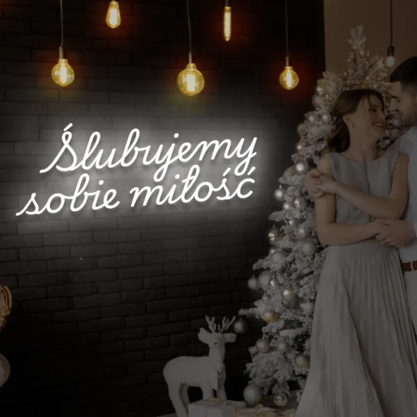 Biały neon LED napis Ślubujemy sobie miłość elegancka dekoracja ścienna