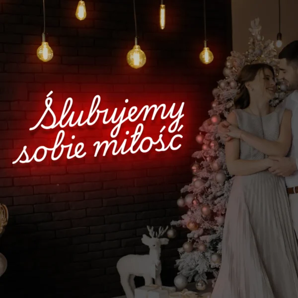Czerwony neon LED napis Ślubujemy sobie miłość romantyczna dekoracja