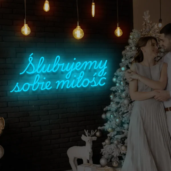 Niebieski neon LED napis Ślubujemy sobie miłość nowoczesna dekoracja