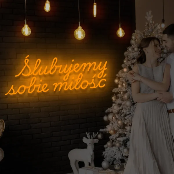 Pomarańczowy neon LED napis Ślubujemy sobie miłość ciepła dekoracja