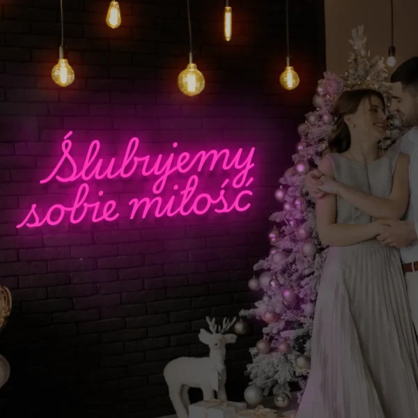 Różowy neon LED napis Ślubujemy sobie miłość stylowa dekoracja sali