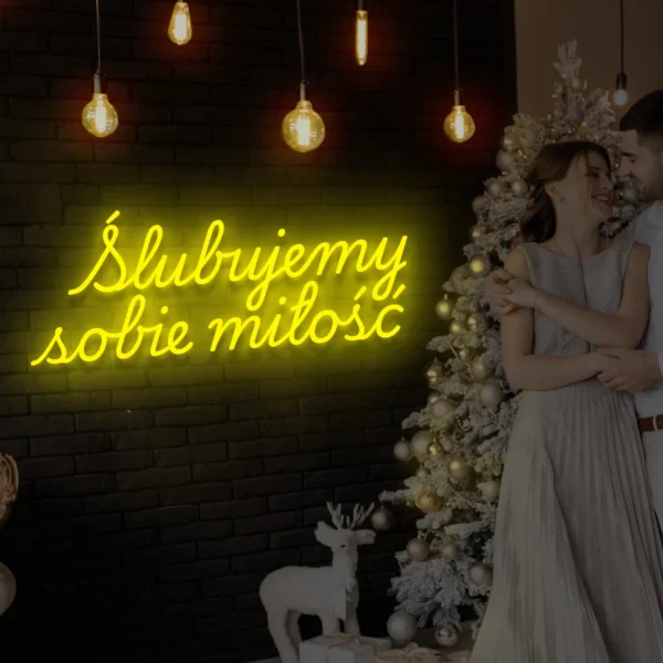 Żółty neon LED napis Ślubujemy sobie miłość jasna dekoracja ślubna