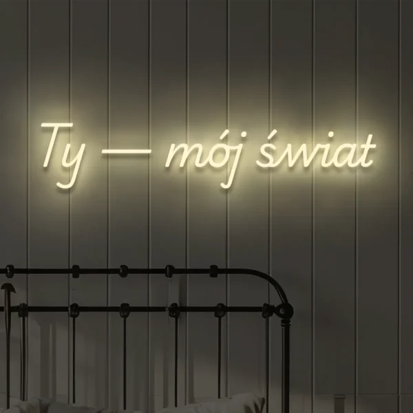 Beżowy neon LED napis Ty — mój świat romantyczna dekoracja ścienna