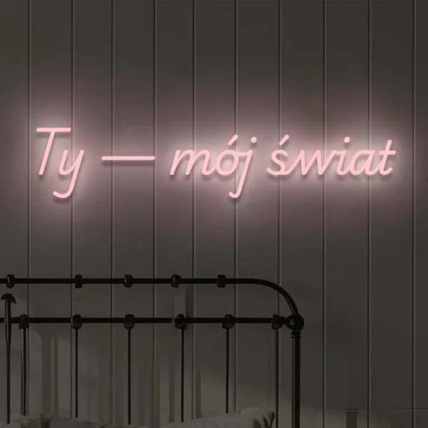 Jasnoróżowy neon LED napis Ty — mój świat delikatna dekoracja