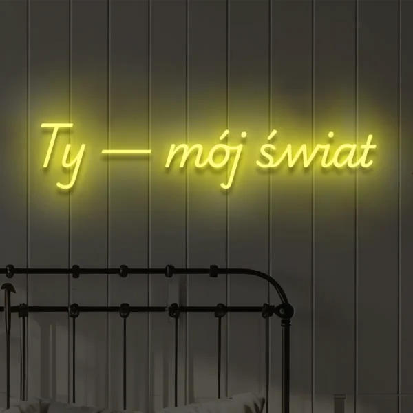 Żółty neon LED napis Ty — mój świat jasna dekoracja ścienna