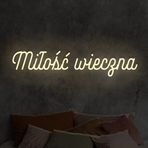 Beżowy neon LED napis Miłość wieczna – ciepły biały, dekoracja ścienna