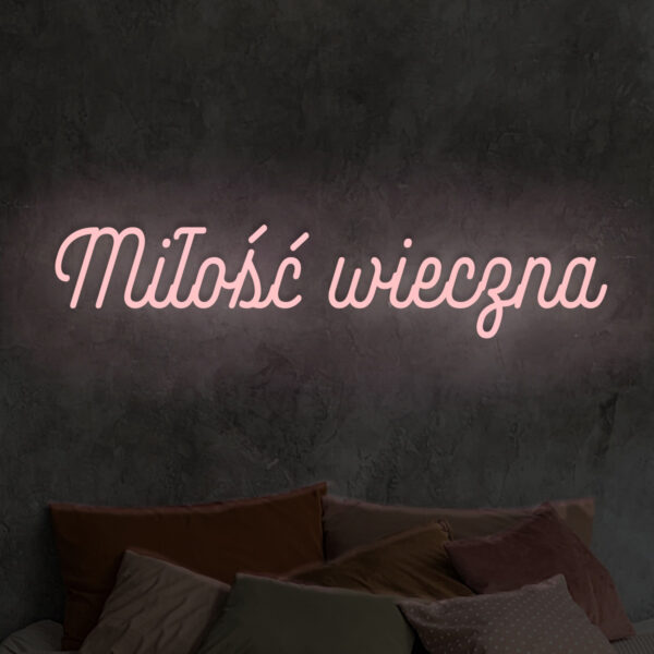 Jasnoróżowy neon LED napis Miłość wieczna – delikatne światło