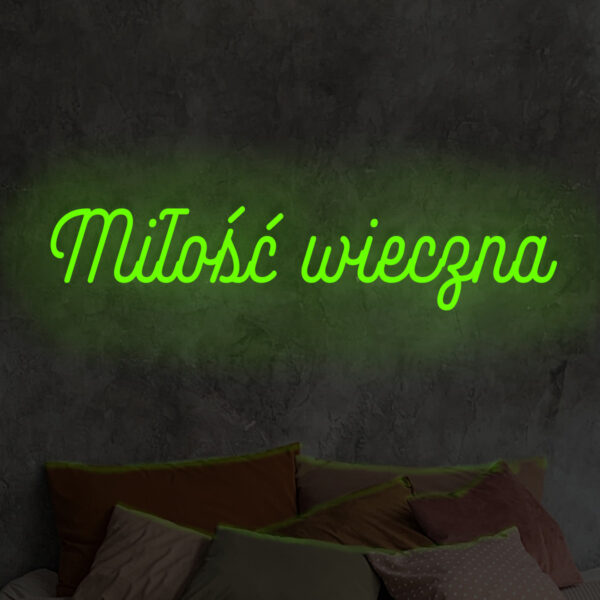 Zielony neon LED napis Miłość wieczna – świeża ozdoba na ścianę