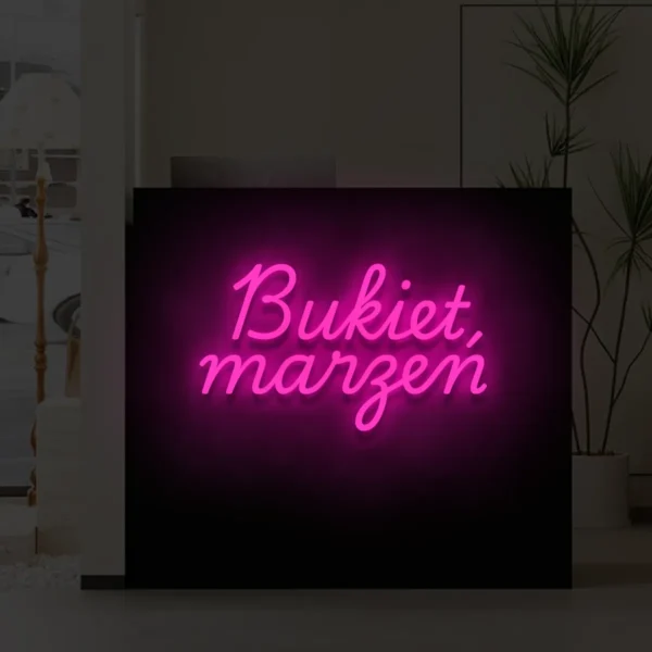 Różowy neon LED z napisem Bukiet marzeń dekoracja wnętrza